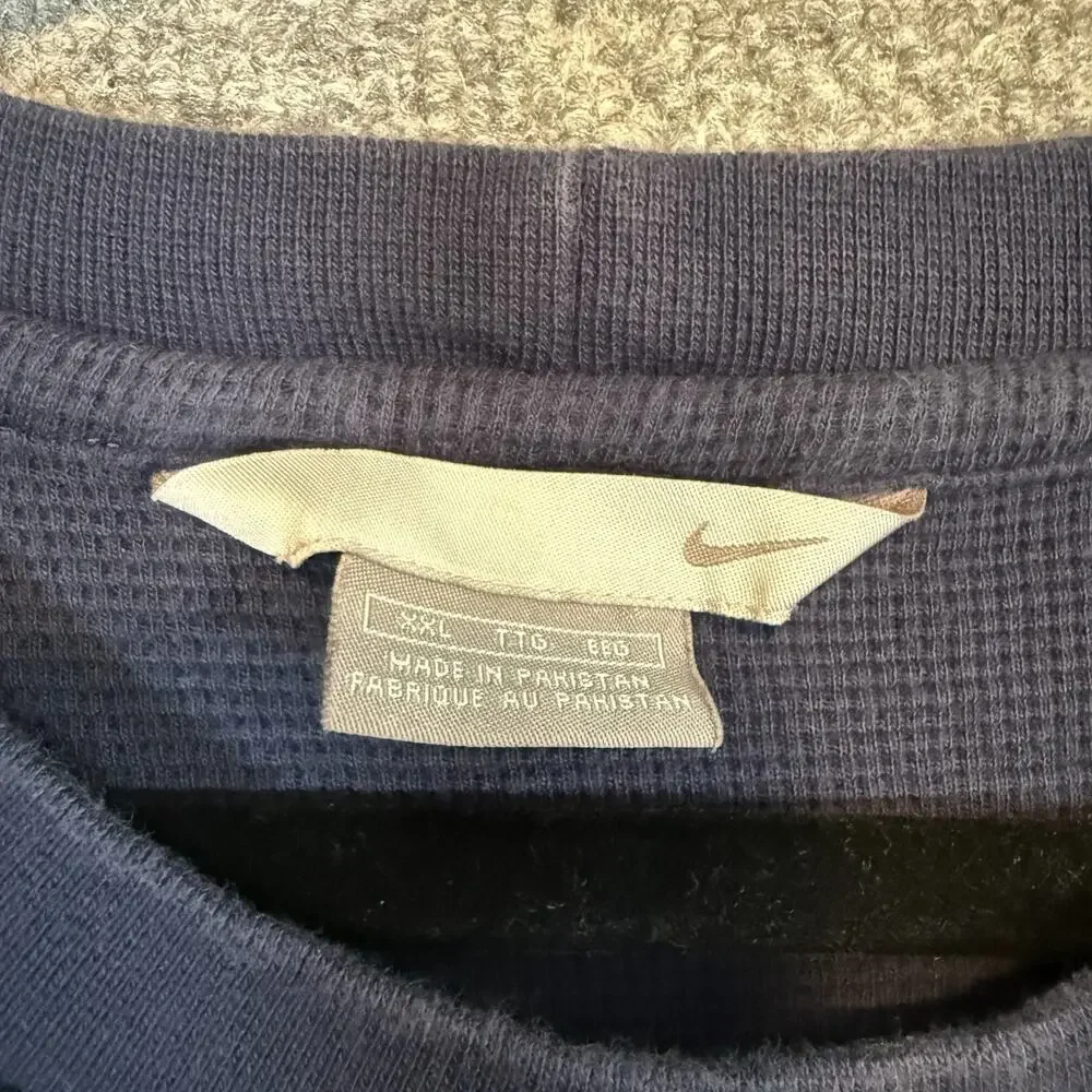 Nike Shirt Mens 2XL XXL Blue Vintage Waffle Knit Long‎ Sleeve Crewneck Y2K